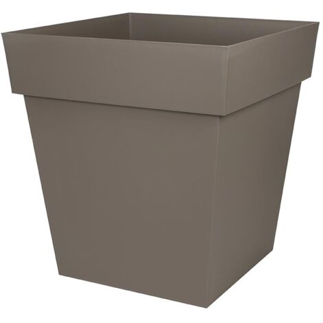 EDA – Pot de fleurs carré 49,5 x 49,5 x 52,5 cm – 87L – Polypropylène taupe – Résistant aux UV et au gel – Pré-percé pour drainage