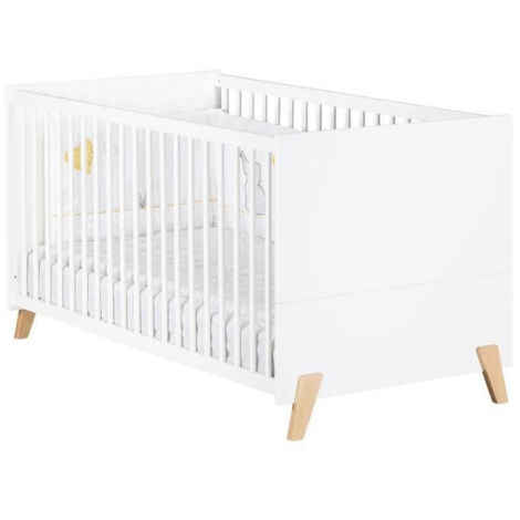 Les Tendances – Lit évolutif 140x70 en hêtre laqué blanc – Panneaux mélaminés – Sommier réglable 3 positions – Transformable en lit junior