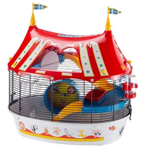 Ferplast – Cage Circus Fun pour hamster 49,5x34x42,5 cm – Plastique et métal – Rouge – 3 niveaux avec accessoires inclus (1/7)