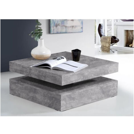 Les Tendances – Table basse pivotante en panneau de particules – Décor béton gris clair – 2 plateaux – L 78 x P 78 x H 35,4 cm – Style classique (1/7)