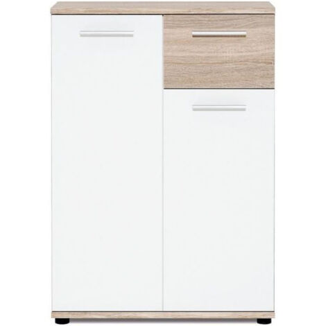Argonauta – Buffet de rangement blanc mat 60 cm – 2 portes et 1 tiroir sur coulisses métalliques – Décor chêne Sonoma – Style classique (1/10)