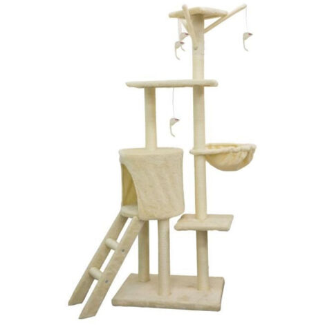 Les Tendances – Arbre à chat beige avec 3 plateformes et niche – Dimensions 79 x 34 x 138 cm – Tige en sisal et tissu peluche 220gsm (1/5)
