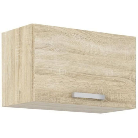 Meuble hotte porte basculante – Décor chêne sonoma – Dimensions L 60 x l 31,6 x h 36 cm – Panneaux de particules 16 mm – Finition mate (1/5)