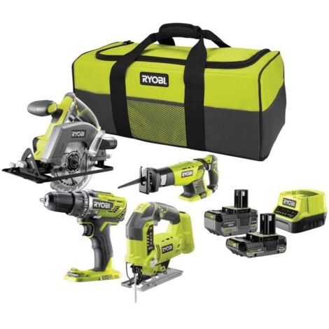 RYOBI Pack 4 outils sans fil One+ RCK184C-242S - Perceuse - 3 scies circulaire, sauteuse, sabre - 2 batteries 2Ah et 4Ah