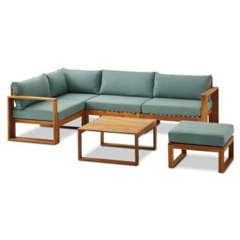Salon de jardin en bois d'acacia FSC – 6 places – Modulaire vert-bleu – Dimensions 255x168x75 cm – Tissu polyester déperlant – Bocarnea (1/5)