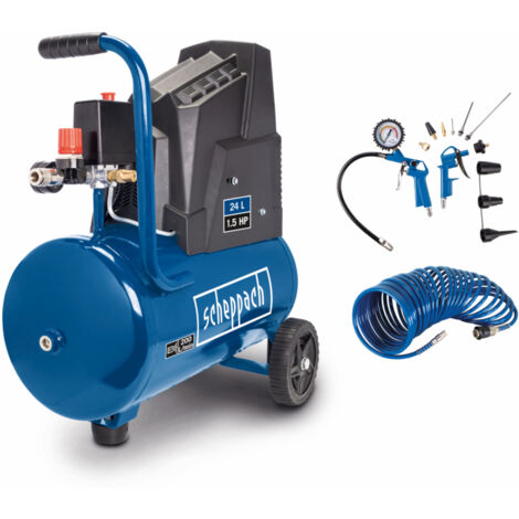 Scheppach Compresseur à air HC30o - 1100 W - Admission d'air 200 L/min - Cuve de 24 Litres - 8 bar - Sans huile & Longue durée de vie - Avec 13 accessoires inclus