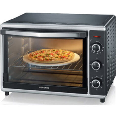 Mini four électrique 42L – Chaleur tournante 1800W – Thermostat 60-230°C – Minuterie 120 min avec signal sonore – Pierre à pizza incluse – Severin
