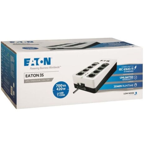 Onduleur Eaton 3S 700 FR - Off-line UPS - 3S700F - 700VA 8 prises francaises Noir/Blanc
