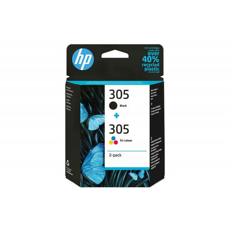 Pack de 2 cartouches d'encre HP 305 – 1 noire et 1 couleur – Rendement standard 120/100 pages – Pour impressions texte et photos – Hewlett Packard (1/2)