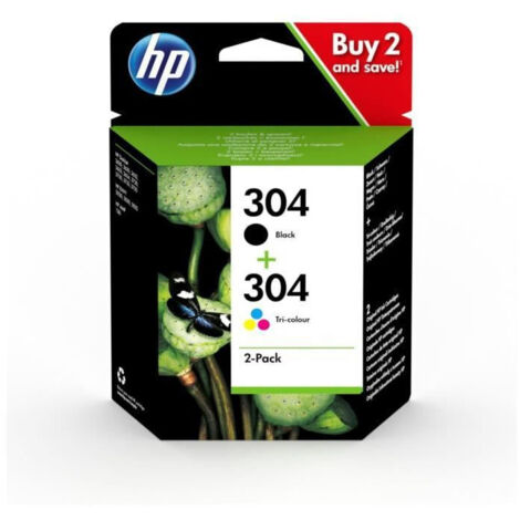 Pack de 2 cartouches authentiques dencre noire/trois couleurs HP 304 3JB05AE