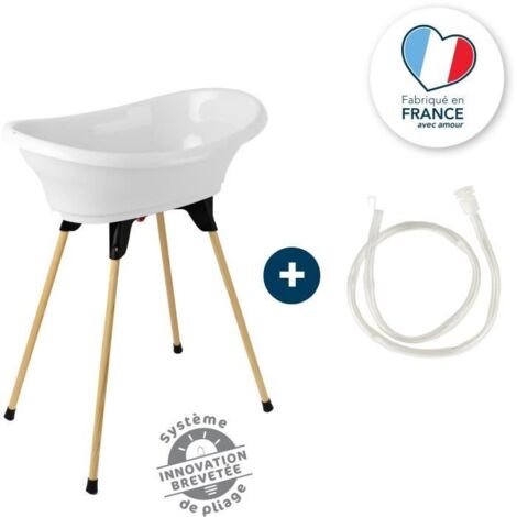 Baignoire bébé VASCO 3 en 1 – Support rehaussé et tuyau de vidange – Dimensions 800 x 500 x 270 mm – Matériaux PP et bois – Thermobaby (1/5)