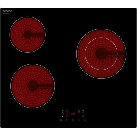 Oceanic – Plaque vitrocéramique 3 foyers 5200W – Dimensions L56 x P49 cm – Minuteur électronique 99 min – Commandes sensitives - OCEATV3Z60
