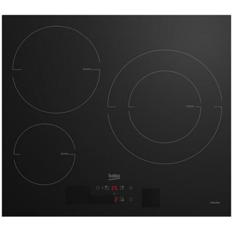 Beko – Table de cuisson induction 3 foyers HII63405MT – Puissance totale 7200 W – Surface vitrocéramique noire 58 cm – Fonction Boost