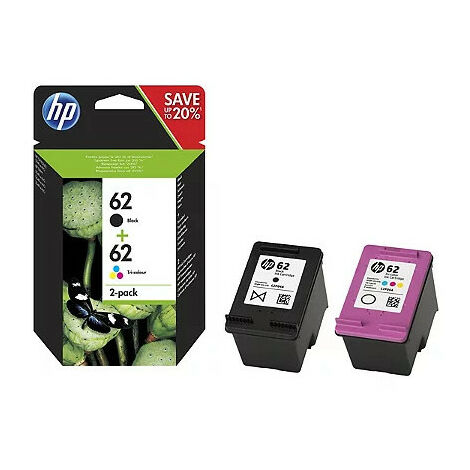 HP 62 pack de 2 cartouches authentiques d'encre noire / trois couleurs