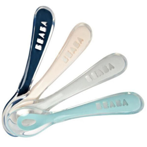 BEABA Lot de 4 cuilleres 2eme age Silicone Blue (1/2)