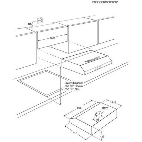 Hotte visière 272m³/h ELECTROLUX 60cm, EFU216S