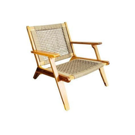 Fauteuil de jardin bas en bois d'acacia FSC – Corde tressée – Dimensions 60 x 76 x 73 cm – Couleur vert kaki