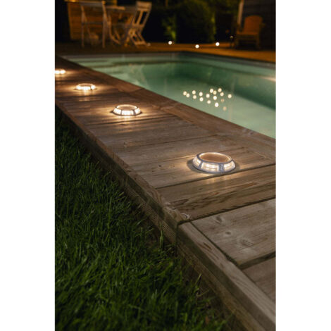 Spot solaire sol alu 12 LED 15lm à poser, planter ou fixer, idéal pour terrasse & contour de piscine
