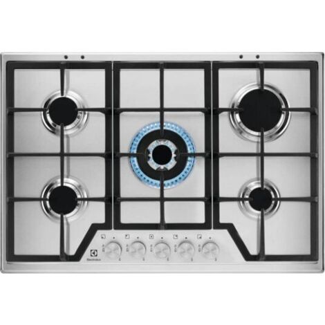 Electrolux – Plaque de cuisson gaz 5 foyers 74,4 cm – Brûleur Wok 4 kW – Surface en acier inoxydable – Système de sécurité Sicurgas - KGS7536SX