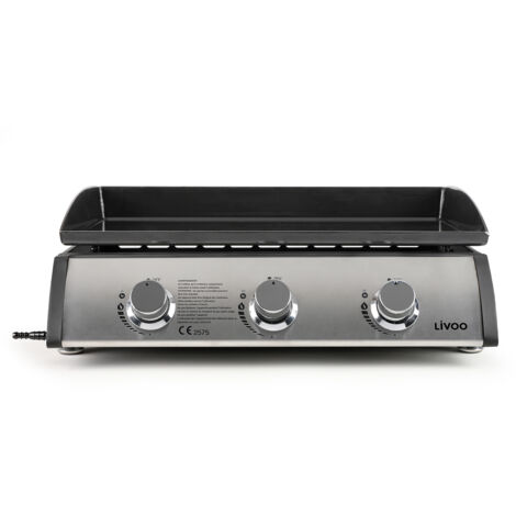 Plancha à gaz 3 brûleurs 7.5kW 61x38cm en acier émaillé – Thermostat réglable – Allumage automatique – DOC277 – Livoo