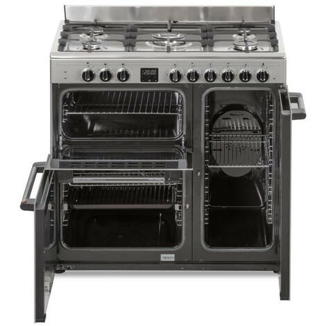 Cuisinière Piano Continental Edison CECP9060IXDD - Four Multifonctions 95L Catalyse - Plaque 6 Foyers - Inox - L90 X H85 Cm