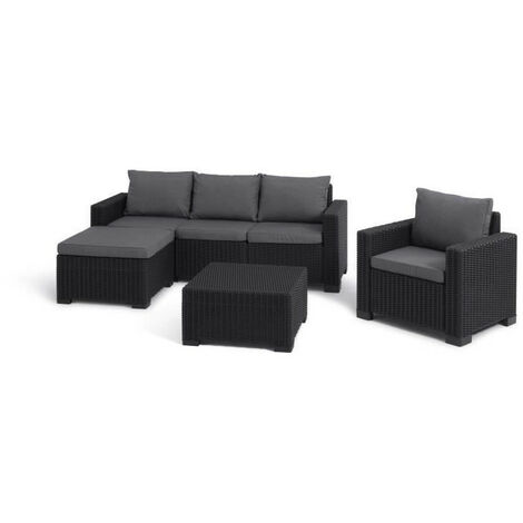 Allibert – Salon de jardin en résine tressée gris foncé 5 places – Banquette 3 places, fauteuil, pouf – Résistant aux intempéries – Confort optimal (1/5)