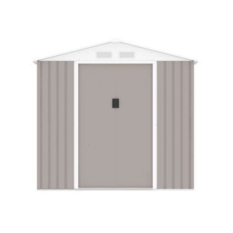 Abri de jardin métal 4,07 m² – Panneaux en acier galvanisé 0,25mm – Structure renforcée 0,5-0,8mm – Kit d'ancrage inclus – Couleur taupe