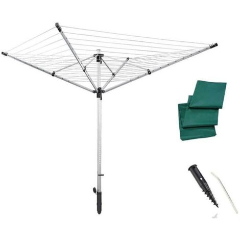 Leifheit – Séchoir parapluie LinoLift 600 – Longueur de fil 60m – Hauteur réglable 85-180cm – Résistant aux intempéries – Installation sans béton