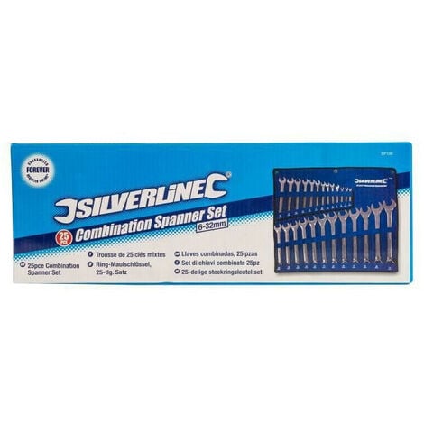 SILVERLINE SPANNER SET 25PC METRIC 6MM - 32MM COMBINATION WRENCH RING OPEN SP100
