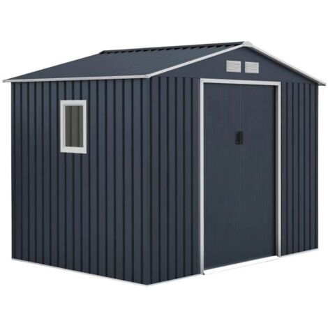 Abri de jardin en acier galvanisé 4,83 m² – Dimensions extérieures 277 x 191 x 202 cm – 2 portes coulissantes et fenêtre – Kit d'ancrage inclus (1/6)