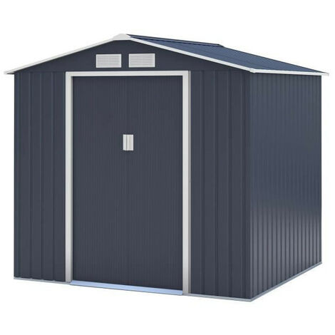 Abri de jardin en métal gris anthracite 4,07 m² – Deux portes coulissantes en acier galvanisé – Résistant à la corrosion – Facile à monter (1/7)