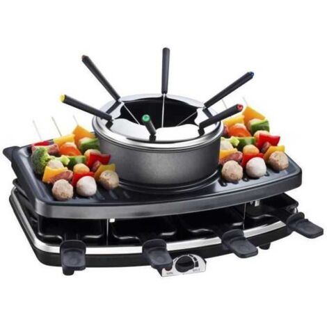 Continental Edison – Appareil à raclette 8 personnes – 3 en 1 : raclette, fondue, grill – Plaques interchangeables – Compact et esthétique