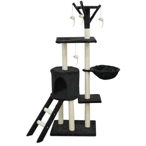JIPSY Arbre a chat noir 79 x 34 x 138 cm - 3 plateformes, 1 perchoir, 1 niche, 1 escalier, poteaux a griffer (1/7)