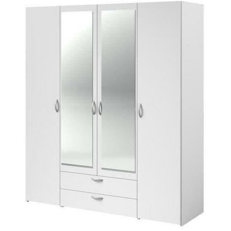 Armoire VARIA - Décor blanc - 4 portes battantes + 2 miroirs + 2