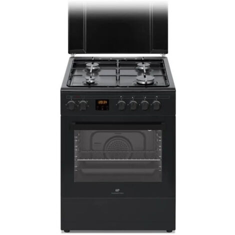 Continental Edison – Cuisinière à gaz 4 feux CECG60FCB1 – Dimensions L59,8 x P61 x H83 cm – Couleur noir – Compatible avec casseroles gaz - xH83cm-