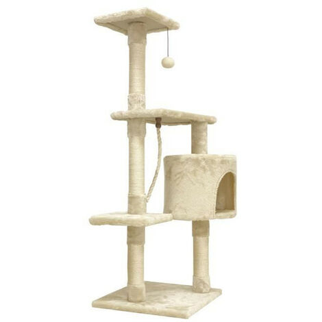Les Tendances – Arbre à chat beige 114 cm – 3 plateformes, 1 niche, 1 corde, griffoirs en sisal – Pour chats de taille moyenne (1/5)
