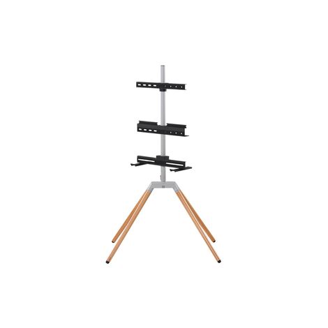 Support TV Quadpod autoportant ONE FOR ALL 360° réglable en hauteur bois clair et métal VESA 400x400 32-70 pouces 35 kg max (1/5)