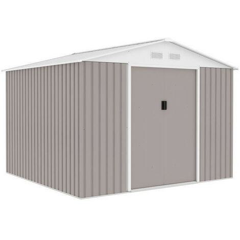 Abri de jardin métal 7,06 m² – Acier galvanisé – 2 portes coulissantes avec serrure – Kit d'ancrage inclus – Couleur taupe (1/5)
