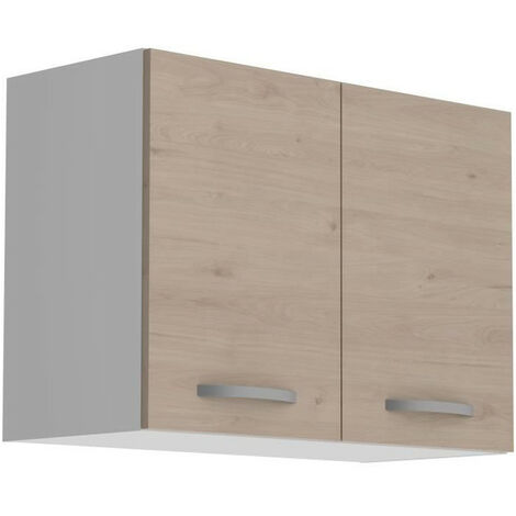Miroytengo – Meuble haut de cuisine 80cm – 2 portes – Chêne – Élément de rangement pour cuisine moderne – Design épuré et fonctionnel