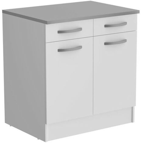 OSLO Meuble Bas 2 portes + 2 tiroirs + plan - Blanc - L 80 x P 60 x H 86 cm