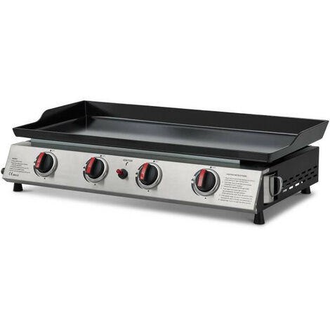 Favex – Plancha à gaz 4 feux 9,6 kW – Surface de cuisson acier émaillé 77x35 cm – Allumage Piezo – Récupérateur de graisses amovible
