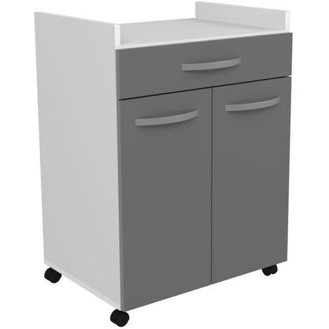 Desserte de cuisine 60 cm – 1 tiroir et 2 portes – L 60 x P 44 x H 81 cm – Panneaux mélaminés gris brillant – Fabrication française – Ekipa (1/5)