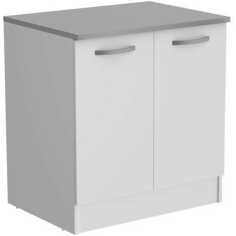 OSLO Meuble bas 2 portes + plan - Décor blanc - L 80 x P 60 x H 86 cm (1/5)