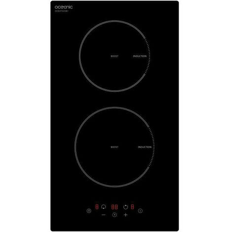 Oceanic – Plaque induction encastrable 2 foyers 3500W – Dimensions 29x52 cm – Panneau tactile avec minuterie – Revêtement vitrocéramique noir