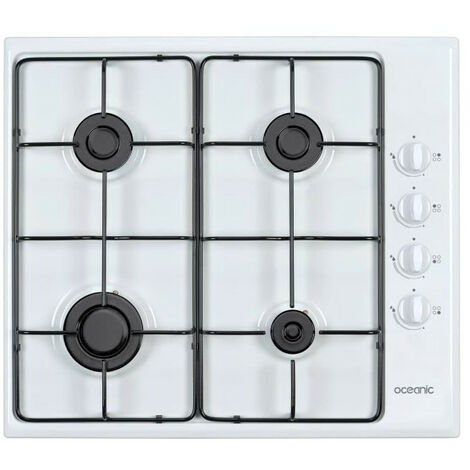 Oceanic – Plaque de cuisson gaz 4 feux – Brûleur rapide 3 kW – Dimensions 58x51cm – Puissance totale 7.05 kW – Émail blanc