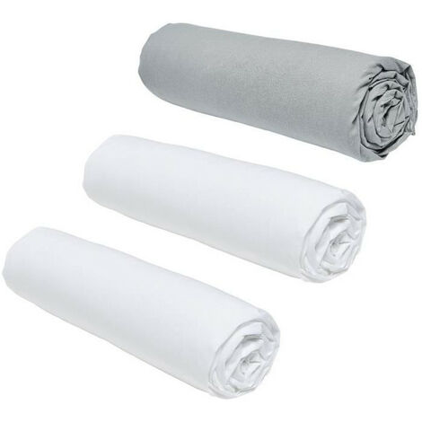 Lot de 3 draps housses TODAY Essential - 160 x 200 cm - 2 personnes - 100% Coton - Craie/ Acier