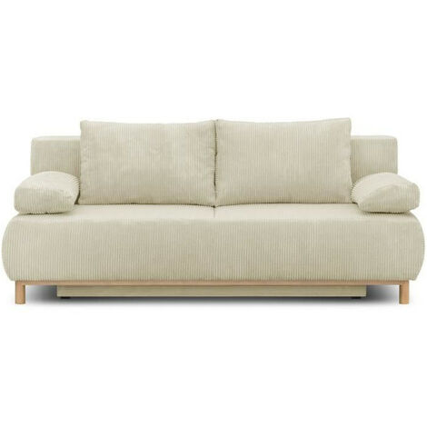 Canapé convertible 3 places velours côtelé beige – Coffre de rangement – L192 x H84 x P93 cm – Couchage 140 x 190 cm (1/8)