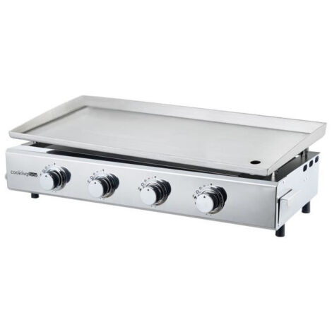 Plancha à gaz 4 feux – Surface de cuisson XXL 84 x 34 cm – Inox 5 mm – Allumage piezo intégré – Puissance 10 kW pour 12 convives – Cookingbox (1/8)