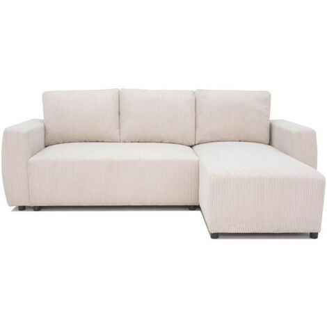 Canapé d'angle convertible réversible 3-4 places – Velours côtelé beige – Coffre de rangement intégré – Dimensions L230 x P155 x H95 cm (1/6)