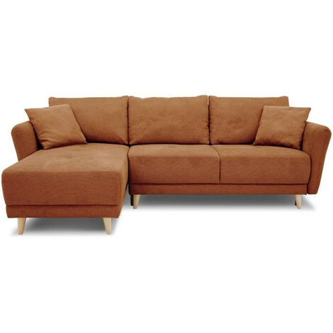 Canapé d'angle convertible réversible 3-4 places – Tissu terracotta 100% polyester – Coffre de rangement – L244 x P158 x H95 cm (1/5)